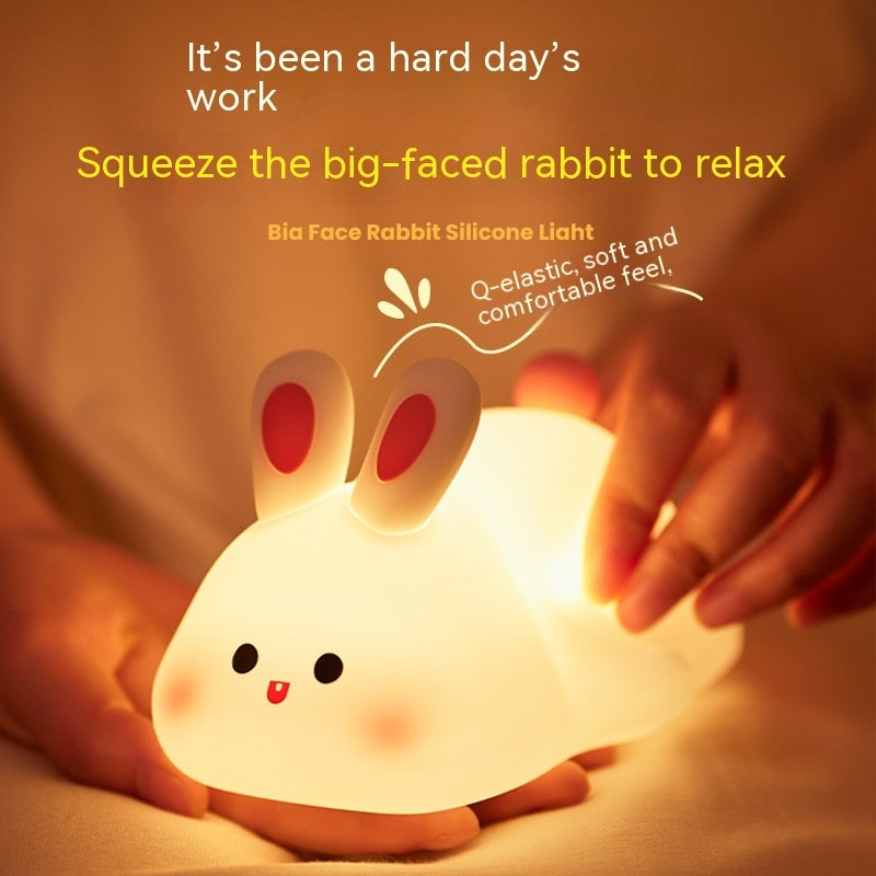 Cute LED Night Light Touch Sensor Cartoon Kid's Nightlights Big Face Rabbit Silicone Night Light Christmas Gift Bedside Lamp Home Decor - KeMalls