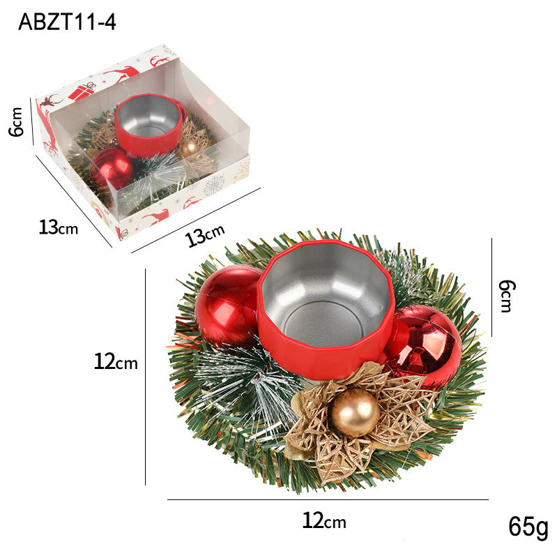 Christmas Candle Metals Candlestick Wreath Artificial Pinball Pinecone Candle Holder Fake Leaves Xmas New Year Home Table Decor