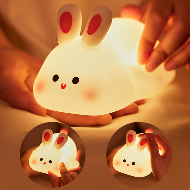 Cute LED Night Light Touch Sensor Cartoon Kid's Nightlights Big Face Rabbit Silicone Night Light Christmas Gift Bedside Lamp Home Decor - KeMalls