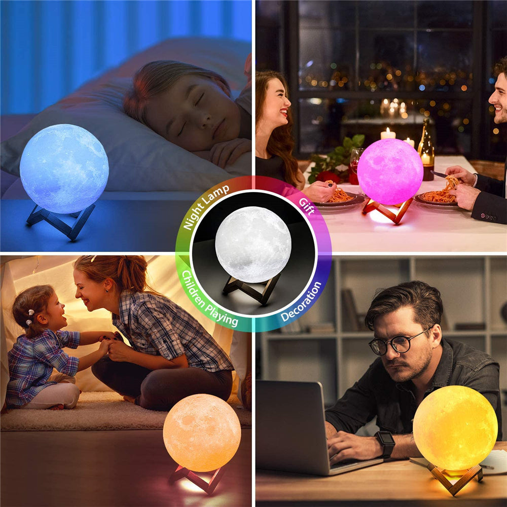 LED Night Lights Moon Lamp 3D Print Moonlight Timeable Dimmable Rechargeable Bedside Table Desk Lamp Children's Leds Night Light - KeMalls