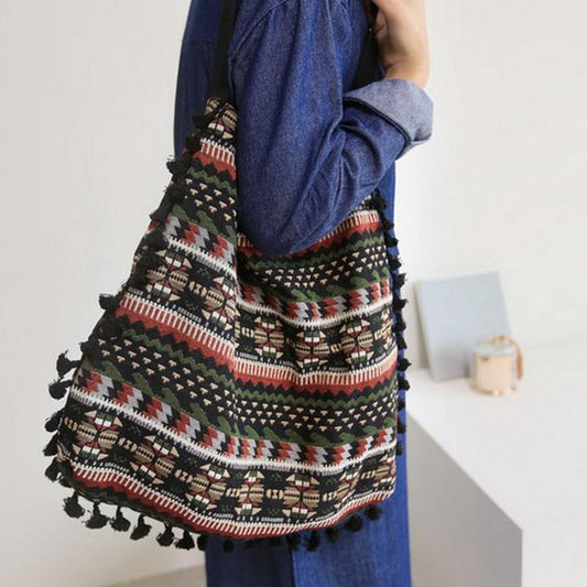 Geometric Tribal Tasselled Tote Bags - KeMalls