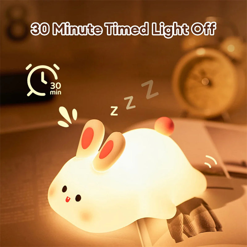 Cute LED Night Light Touch Sensor Cartoon Kid's Nightlights Big Face Rabbit Silicone Night Light Christmas Gift Bedside Lamp Home Decor - KeMalls