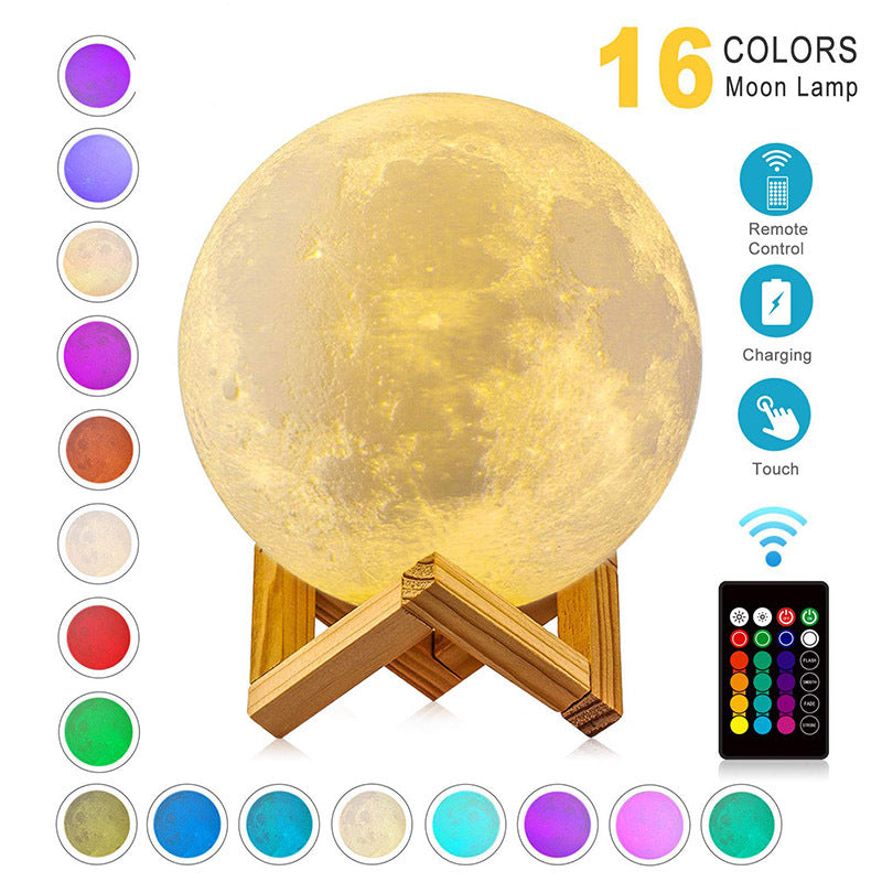 LED Night Lights Moon Lamp 3D Print Moonlight Timeable Dimmable Rechargeable Bedside Table Desk Lamp Children's Leds Night Light - KeMalls