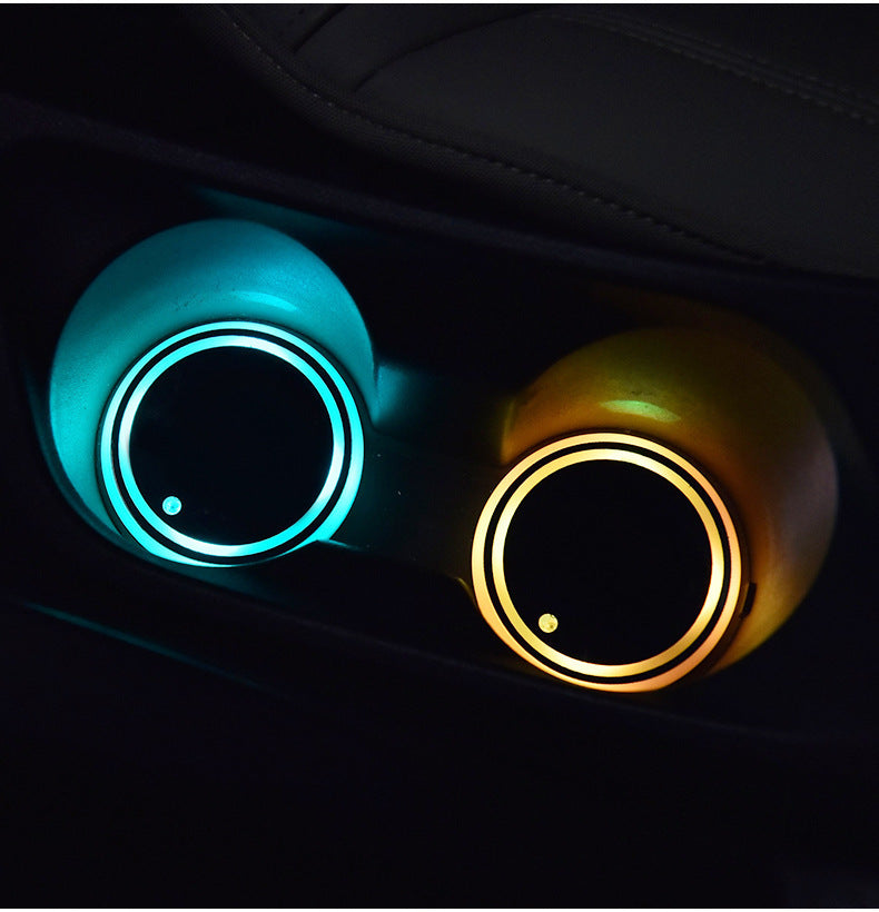 Colorful Cup Holder LED Light-up Coaster Solar & USB Charging Non-slip Coaster Ambient Light For Car Automatically - KeMalls