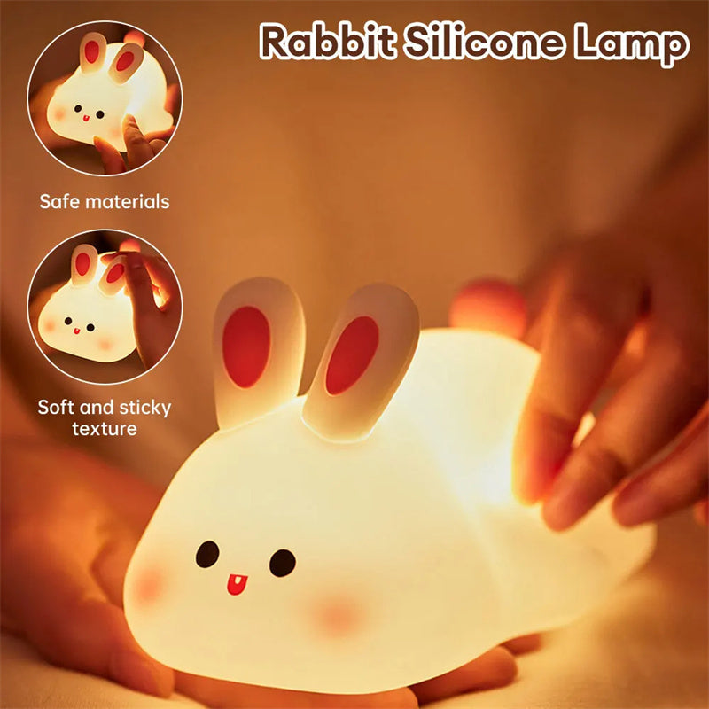 Cute LED Night Light Touch Sensor Cartoon Kid's Nightlights Big Face Rabbit Silicone Night Light Christmas Gift Bedside Lamp Home Decor - KeMalls