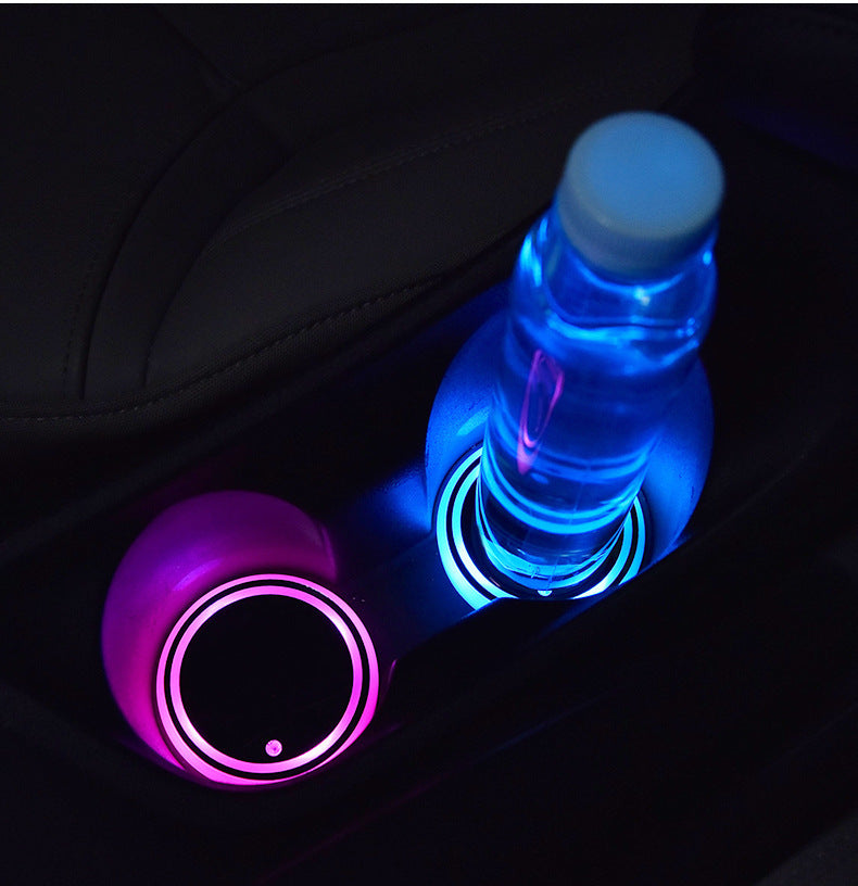 Colorful Cup Holder LED Light-up Coaster Solar & USB Charging Non-slip Coaster Ambient Light For Car Automatically - KeMalls