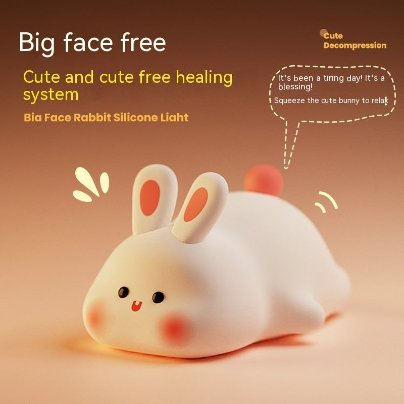 Cute LED Night Light Touch Sensor Cartoon Kid's Nightlights Big Face Rabbit Silicone Night Light Christmas Gift Bedside Lamp Home Decor - KeMalls