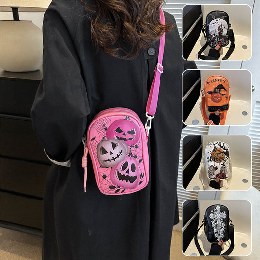 Funny Phone Bag Halloween Dark Crossbody Bag Halloween Pumpkin Printed Cartoon Shoulder Bags Creative Female Handbag - KeMalls