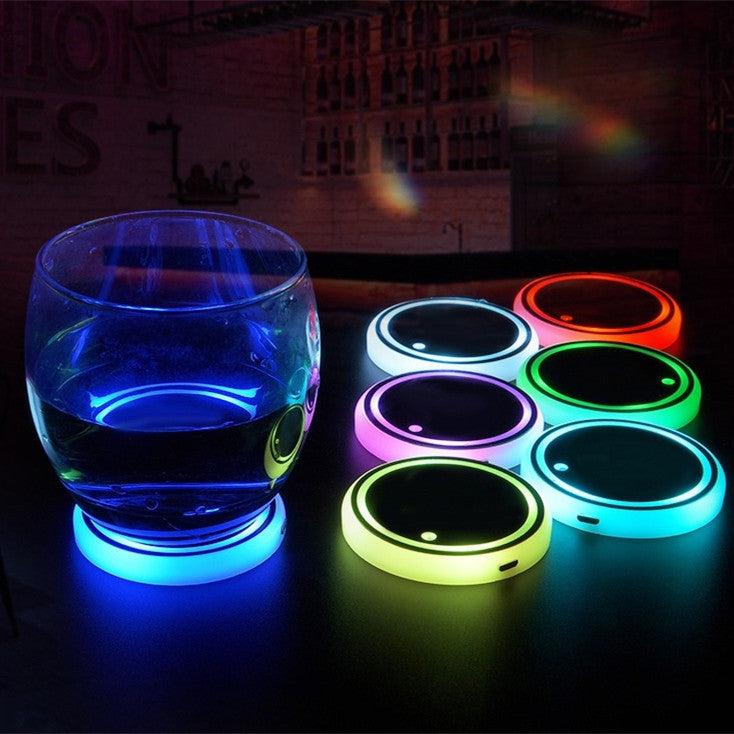 Colorful Cup Holder LED Light-up Coaster Solar & USB Charging Non-slip Coaster Ambient Light For Car Automatically - KeMalls