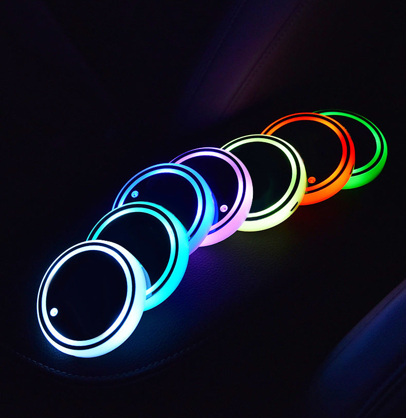 Colorful Cup Holder LED Light-up Coaster Solar & USB Charging Non-slip Coaster Ambient Light For Car Automatically - KeMalls